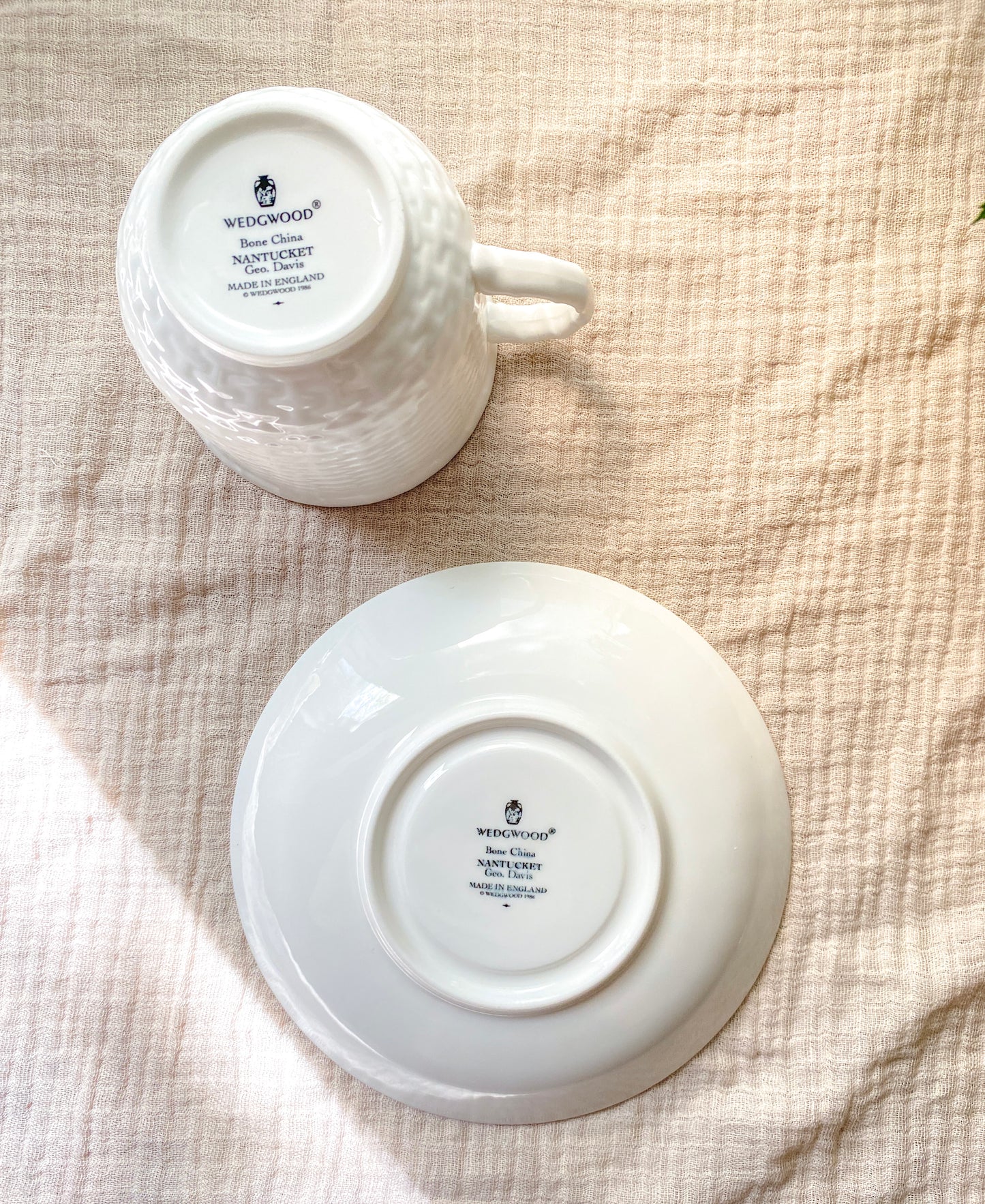 Wedgwood 'Nantucket' Basketweave White Bone China Teacup and Saucer