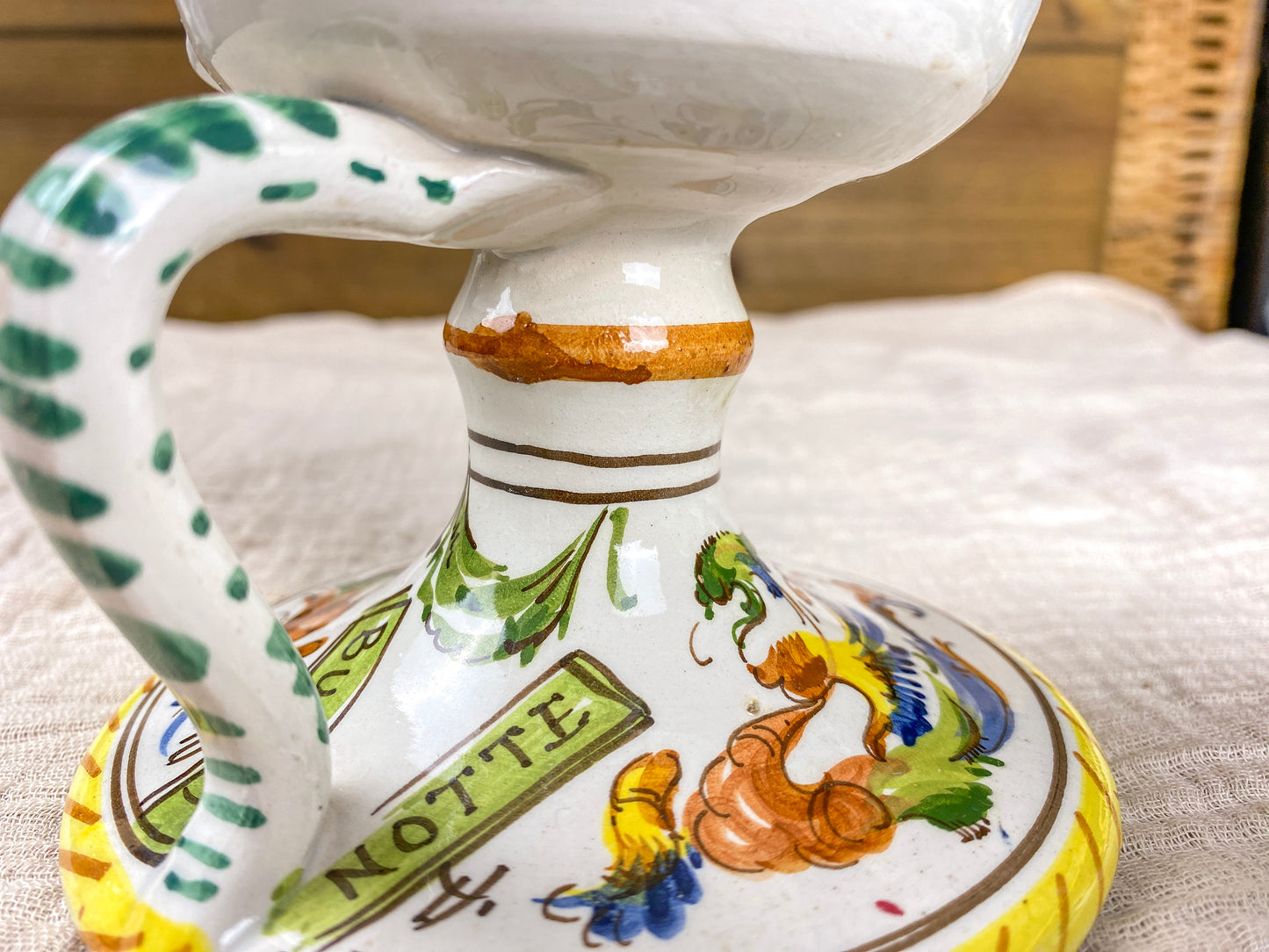 Vintage Maiolica Candle Holder Buona Notte