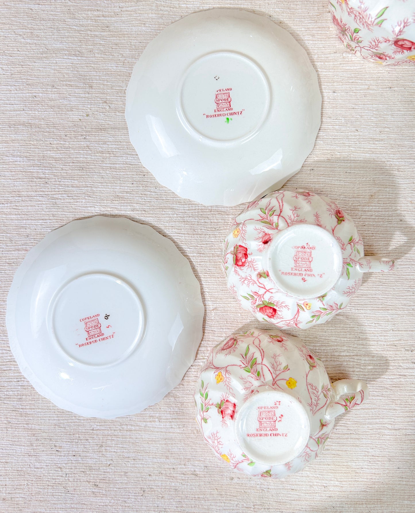 Copeland Spode Rosebud Chintz Pink Tea Cup Set Gravy Creamer Sugar & Bowls