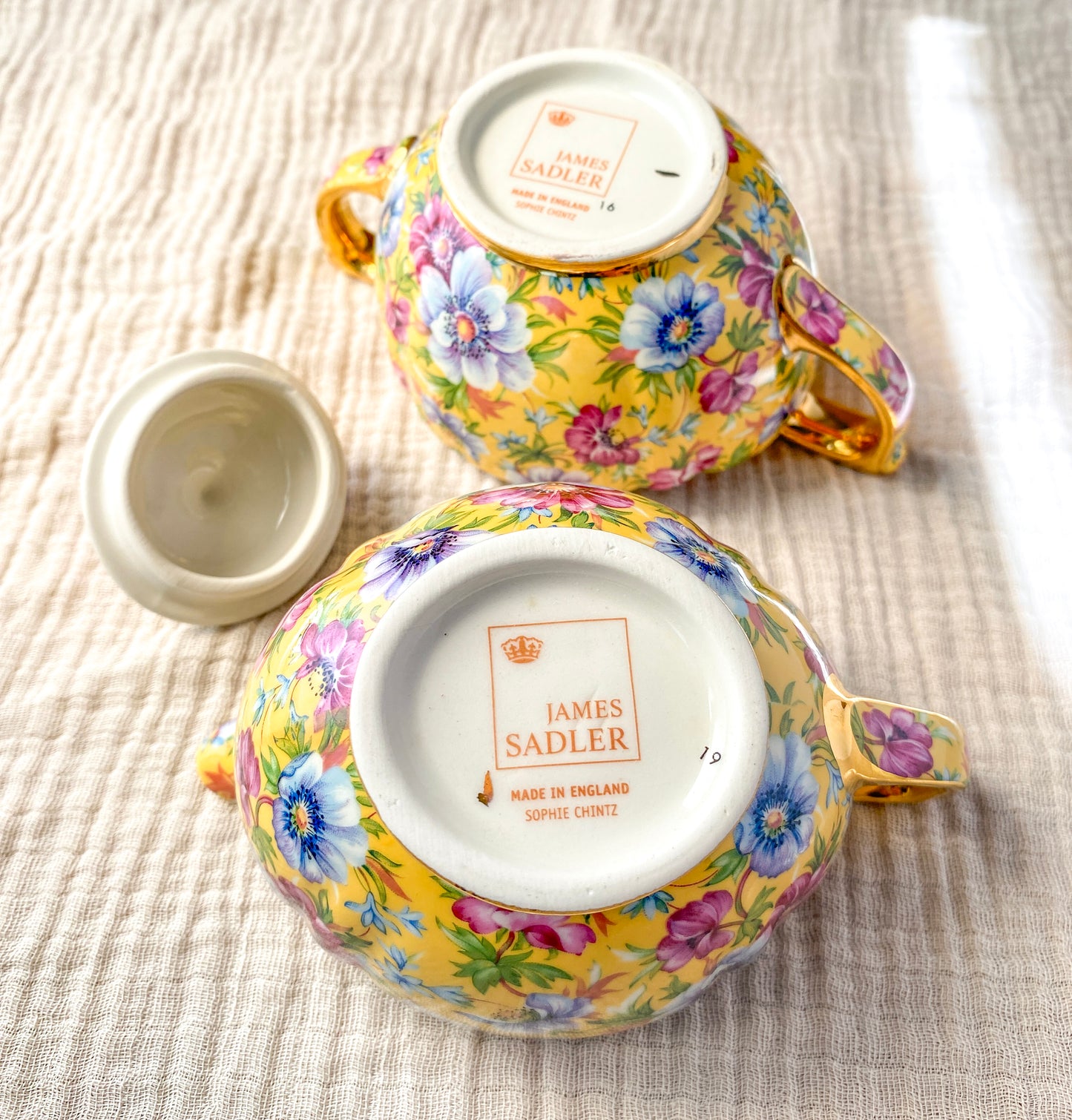 Vintage James Sadler Sophie Chintz Creamer & Sugar with Lid Set