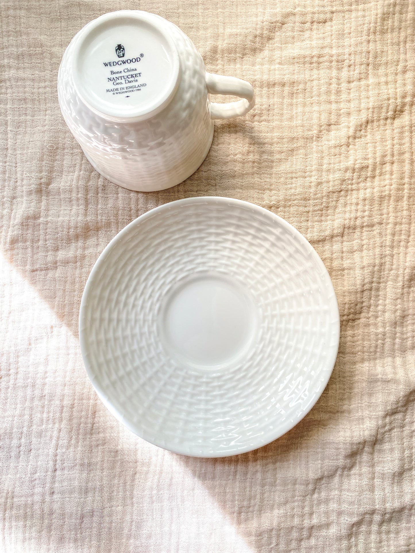 Wedgwood 'Nantucket' Basketweave White Bone China Teacup and Saucer