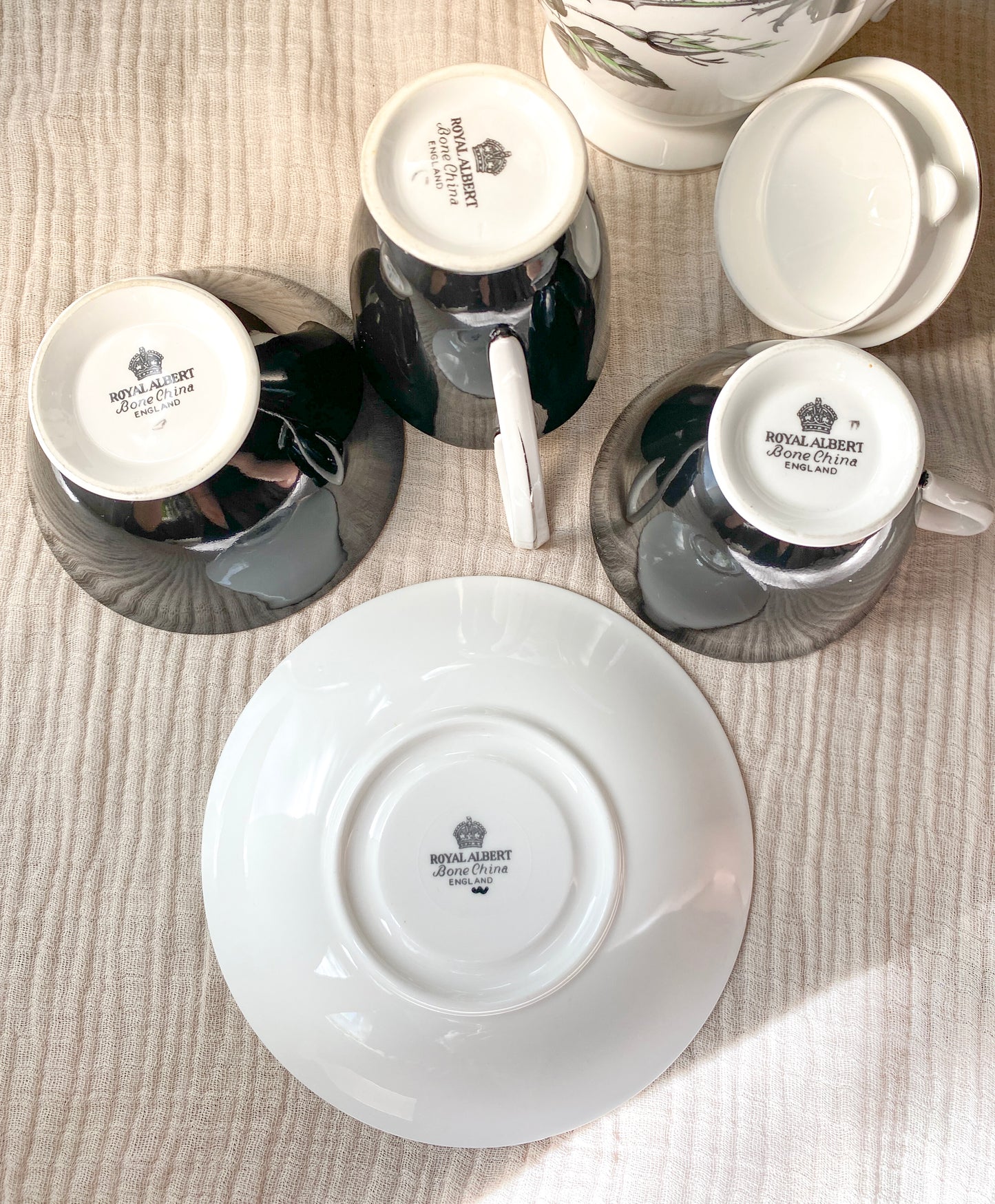 Royal Albert Masquerade Coffee Set Pieces White Bone China Black & Platinum