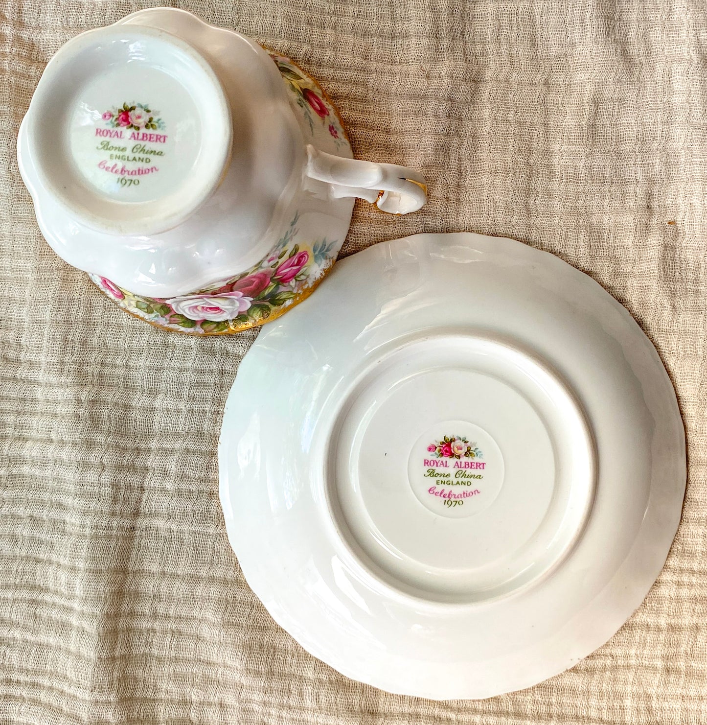 Vintage Royal Albert Celebration 1970 Roses Bone China Teacup & Saucer