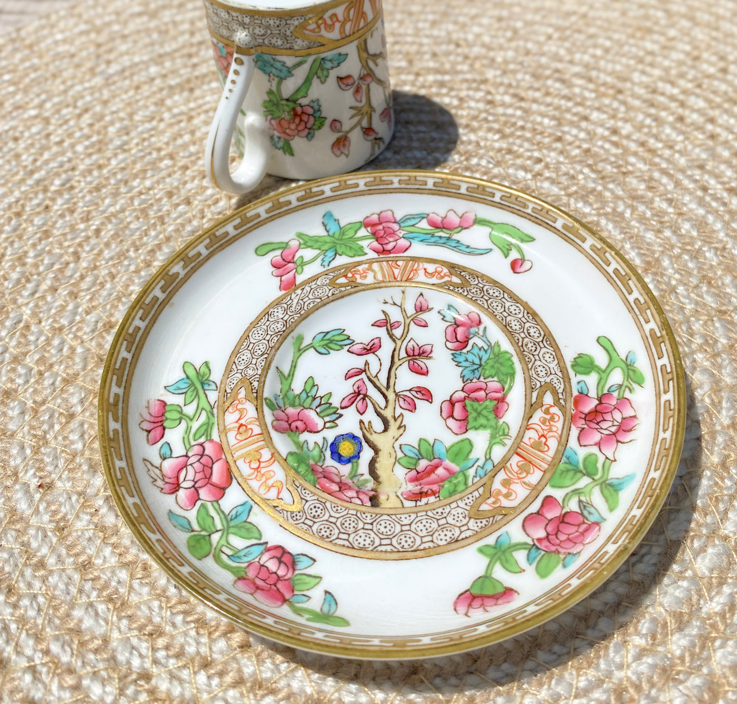 Coalport Indian Tree Demitasse Bone China Cup and Saucer Antique