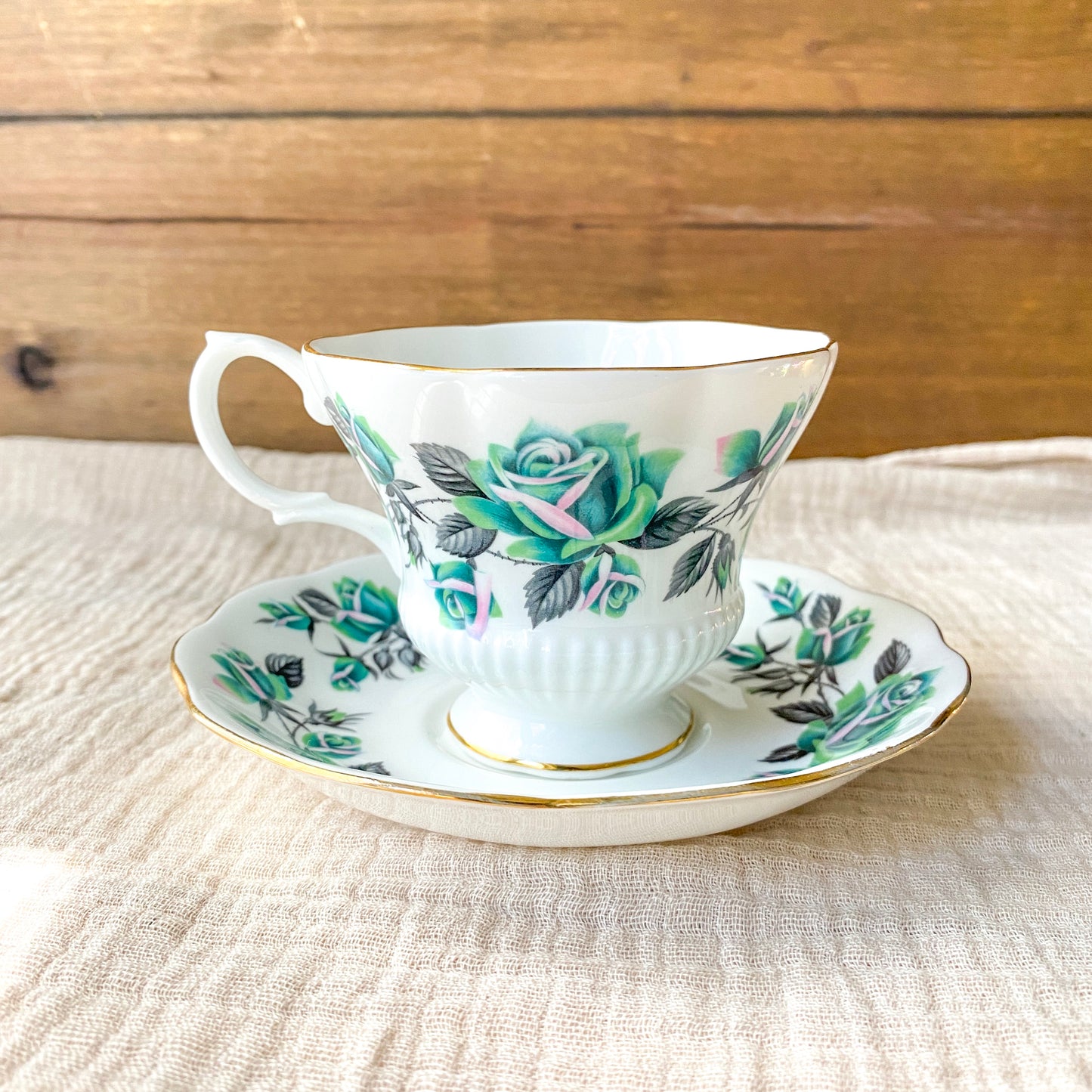 Royal Albert Chateau Series Chelsea Teal Roses Teacup and Saucer