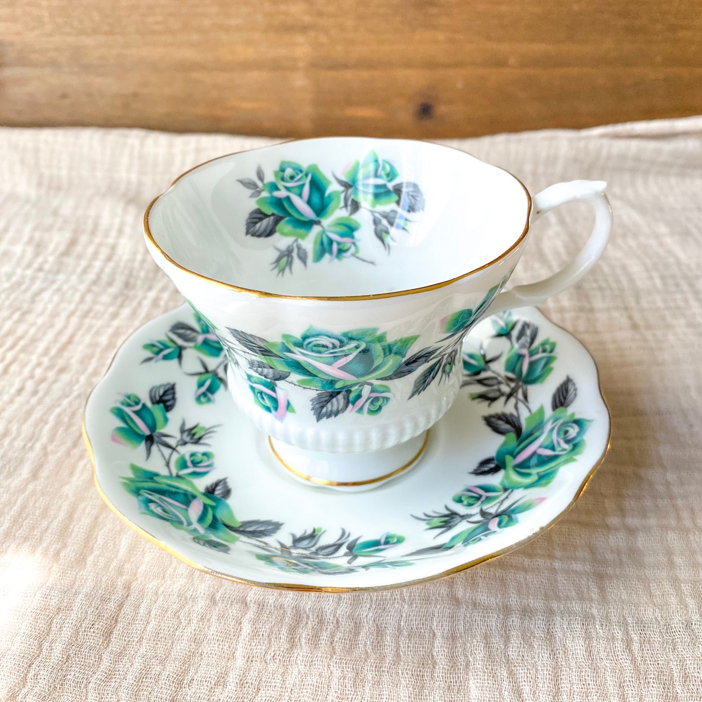 Royal Albert Chateau Series Chelsea Teal Roses Teacup and Saucer