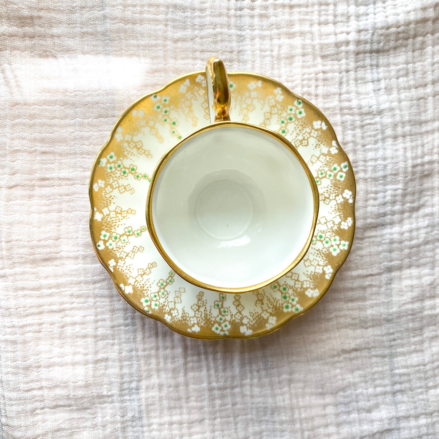 Vintage Royal Albert April Showers Gold & Green Hand Painted Teacup and Saucer