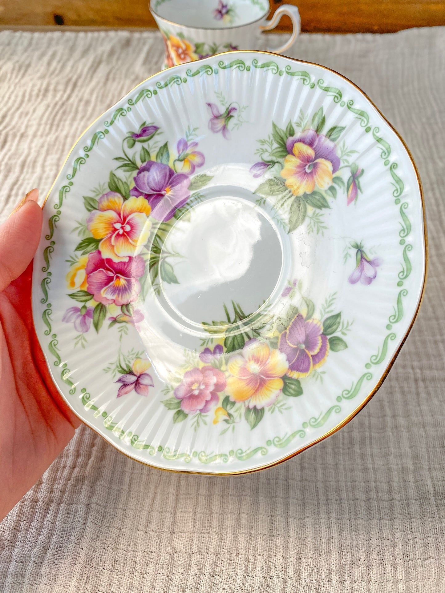 Vintage Queen's Rosina China Co Special Flowers August Pansy Teacup and Saucer