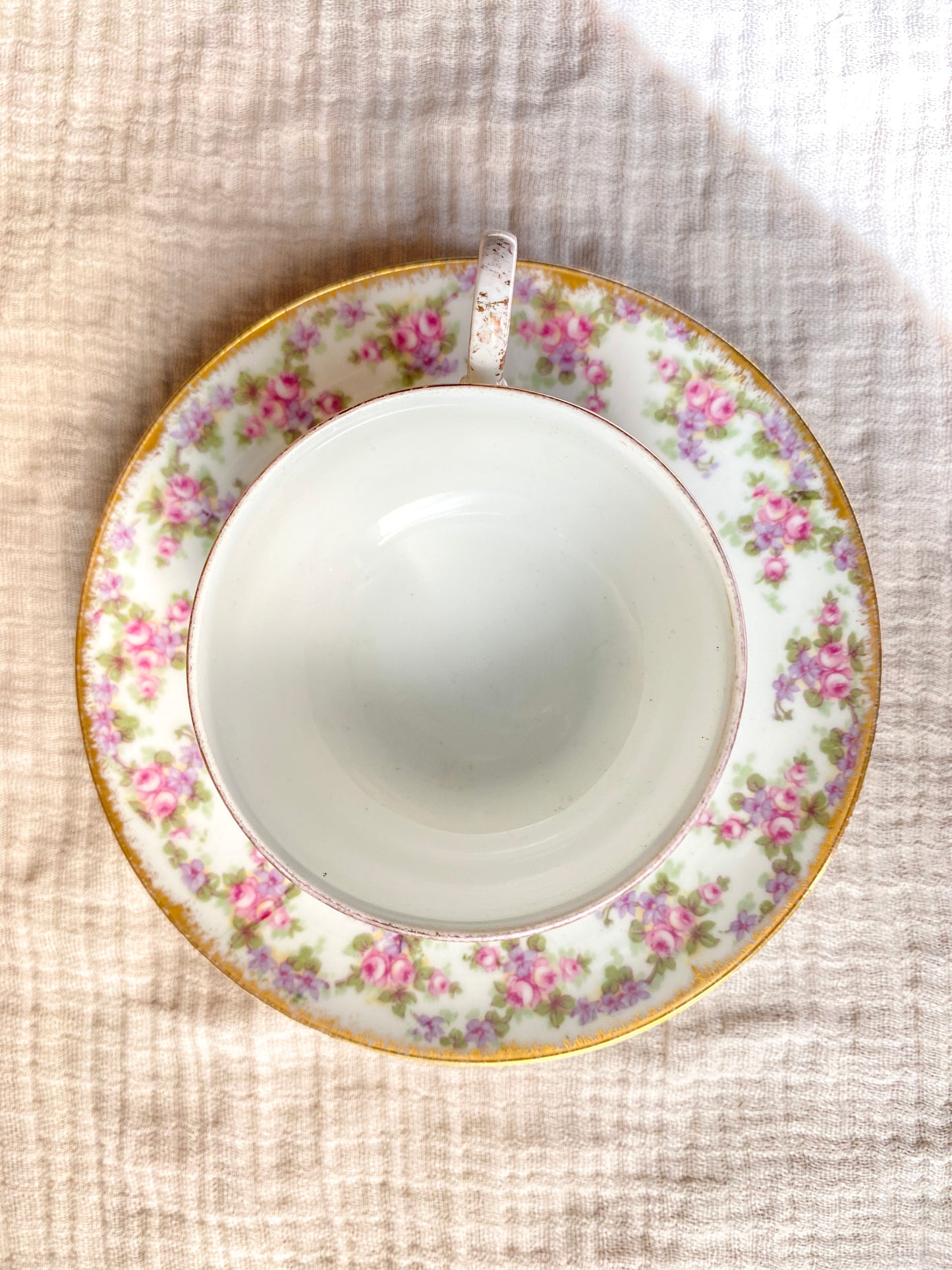 Limoges Floral Gold Tea Cup and Saucer