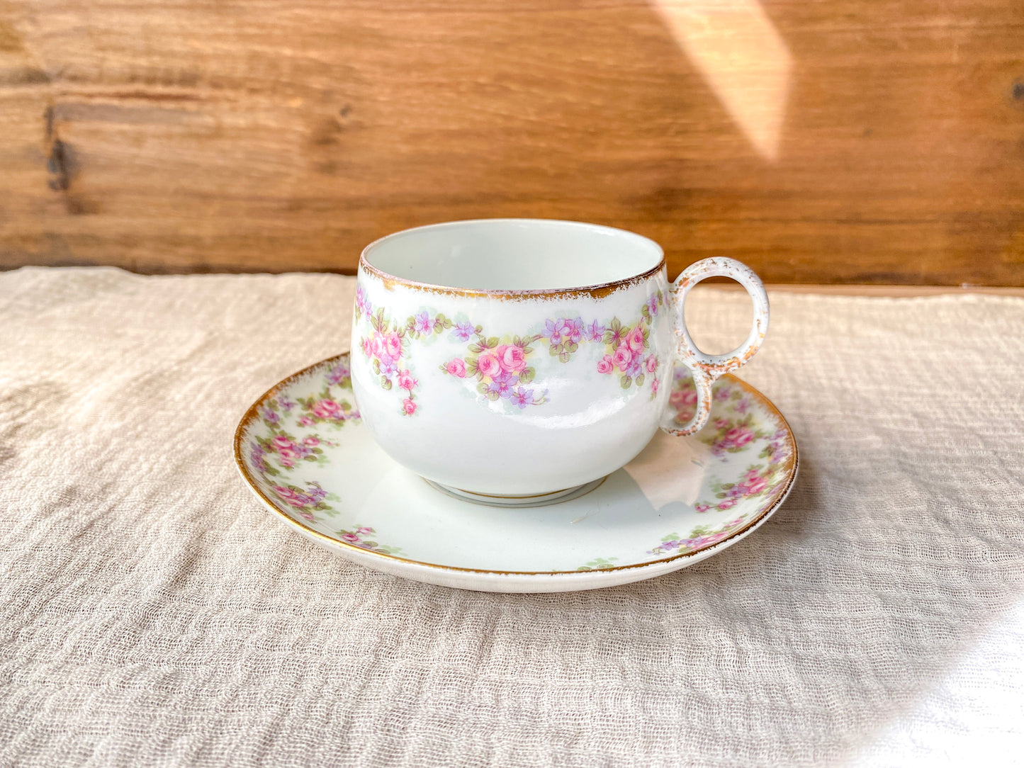 Limoges Floral Gold Tea Cup and Saucer