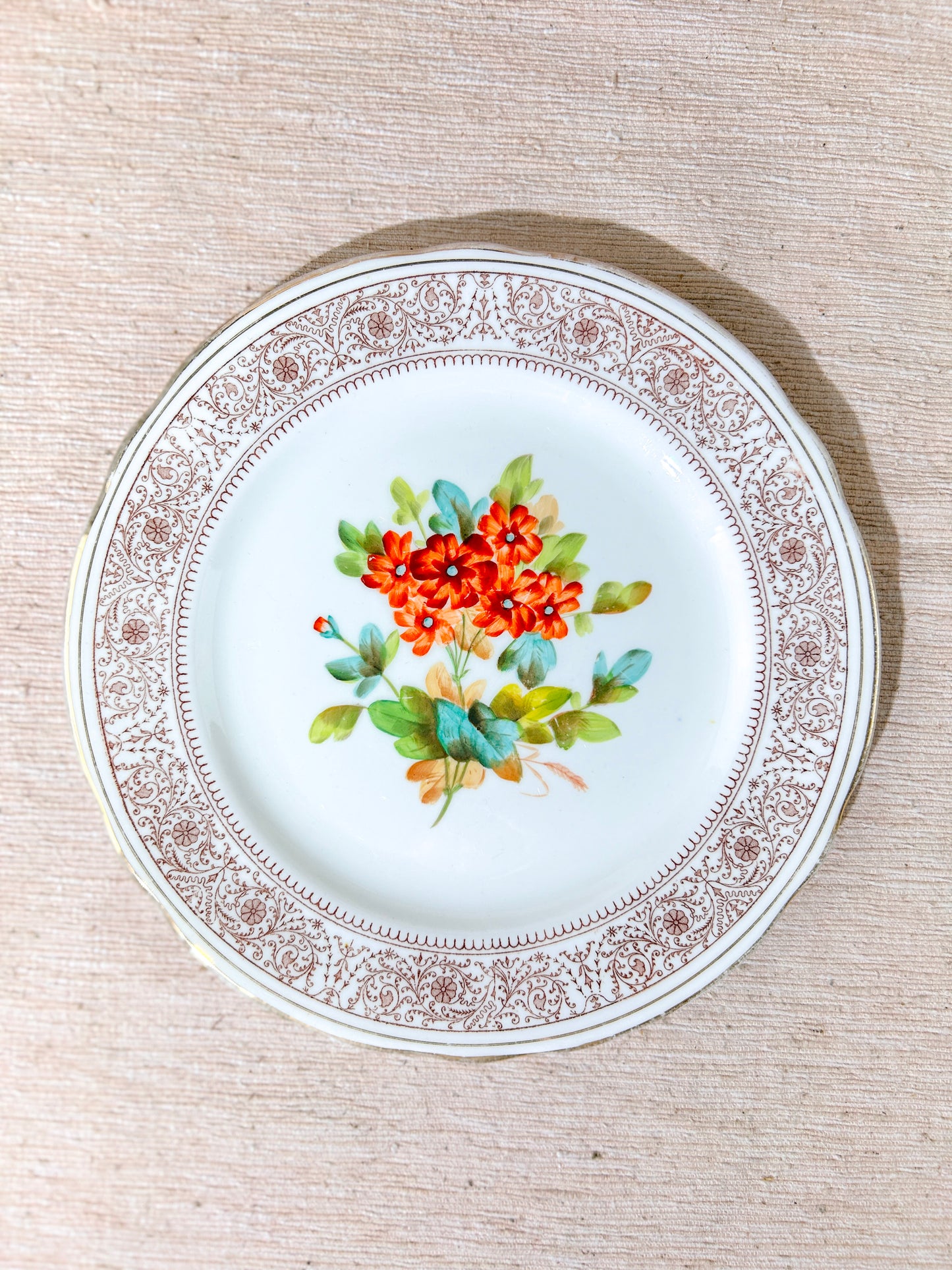 19th Century Hand Painted Floral Plates Set Gold Gilt x6