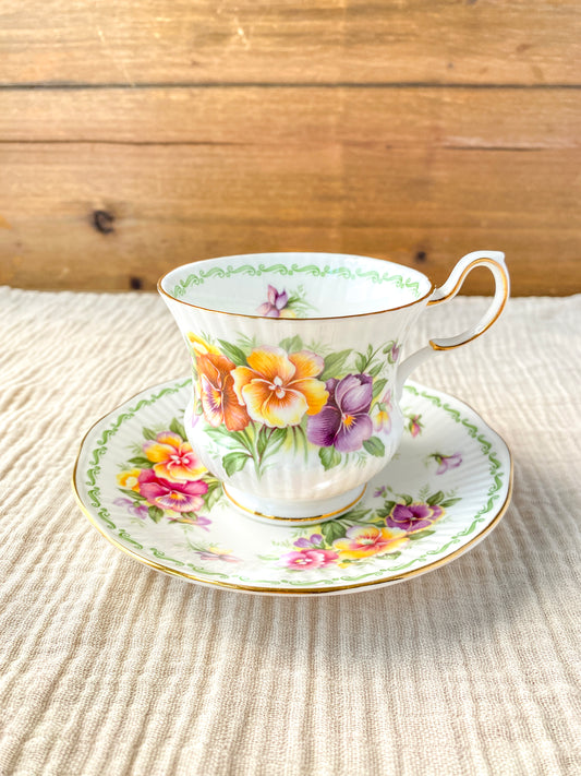 Vintage Queen's Rosina China Co Special Flowers August Pansy Teacup and Saucer