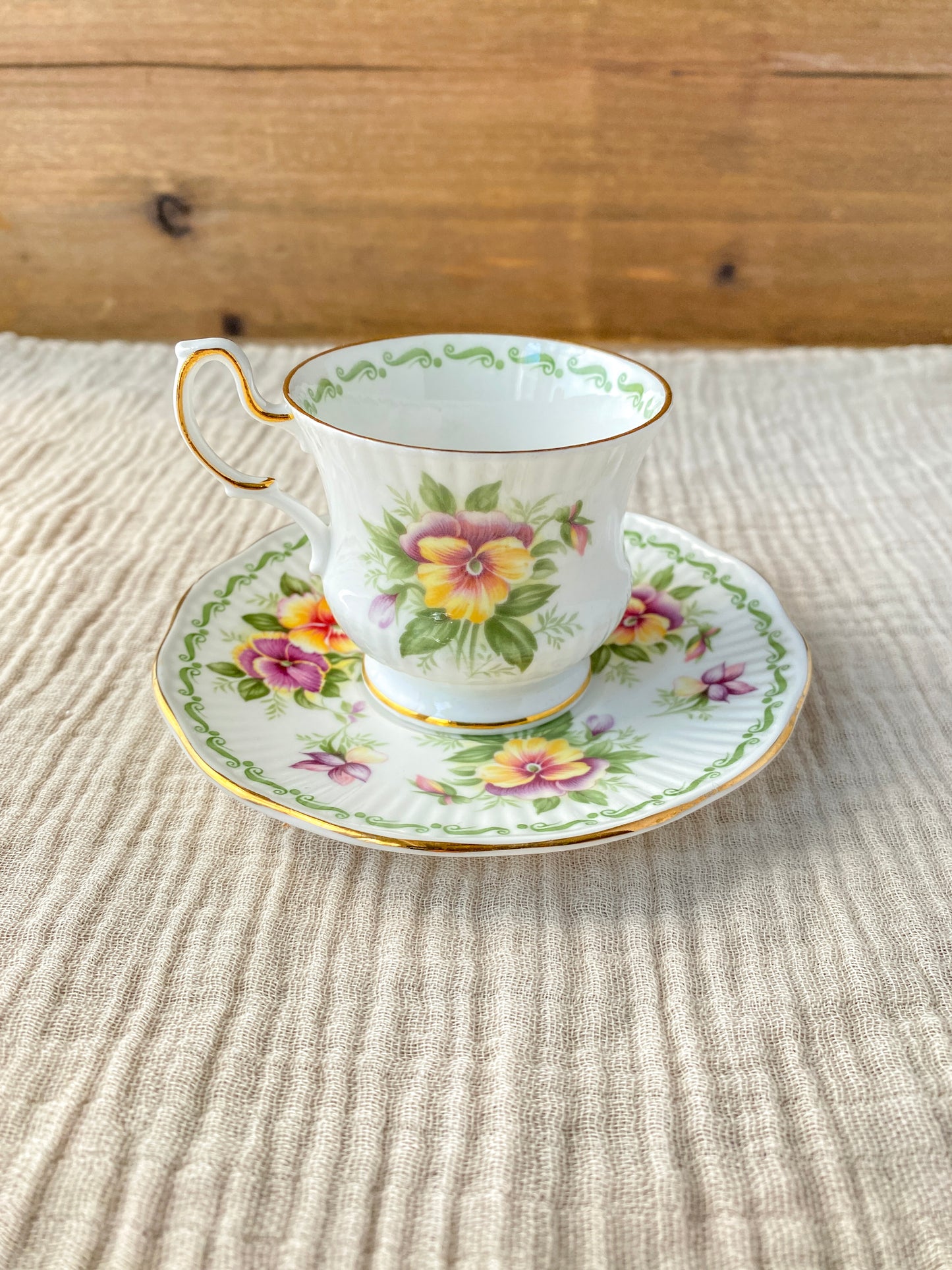 Rosina Queen's Special Flowers August Pansy Small Bone China Teacup and Saucer