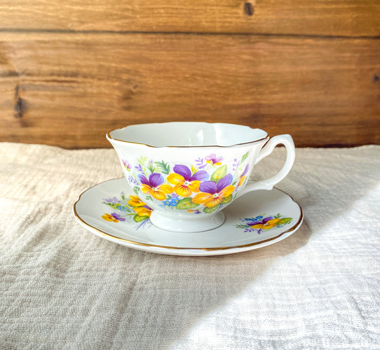 Vintage Royal Grafton 'Purple Pansies' Teacup and Saucer