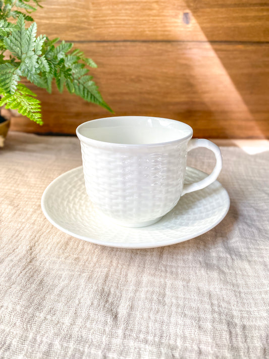 Wedgwood 'Nantucket' Basketweave White Bone China Teacup and Saucer