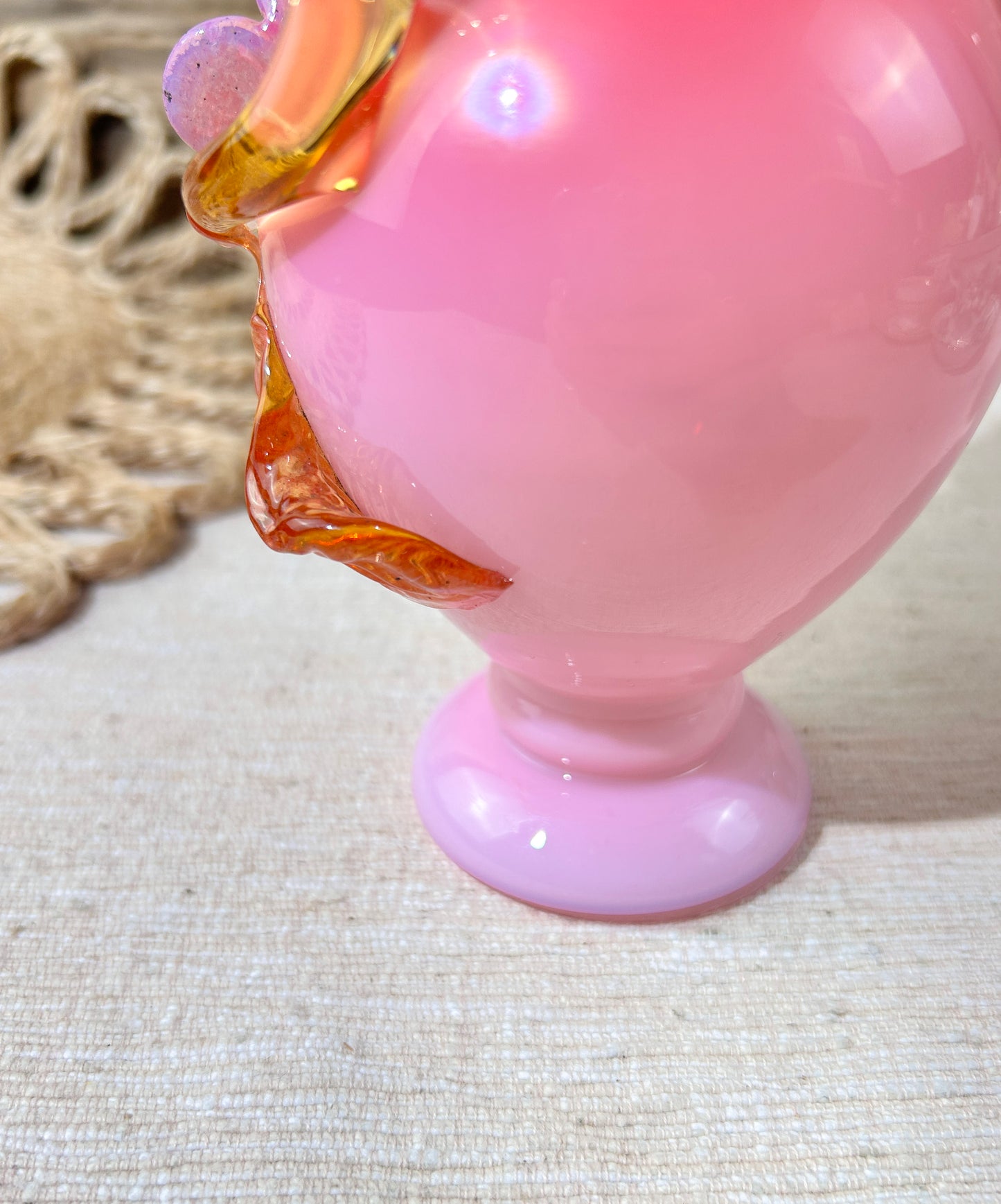 Victorian Glass Vase Cased Ruffled Edge with Applied Flower