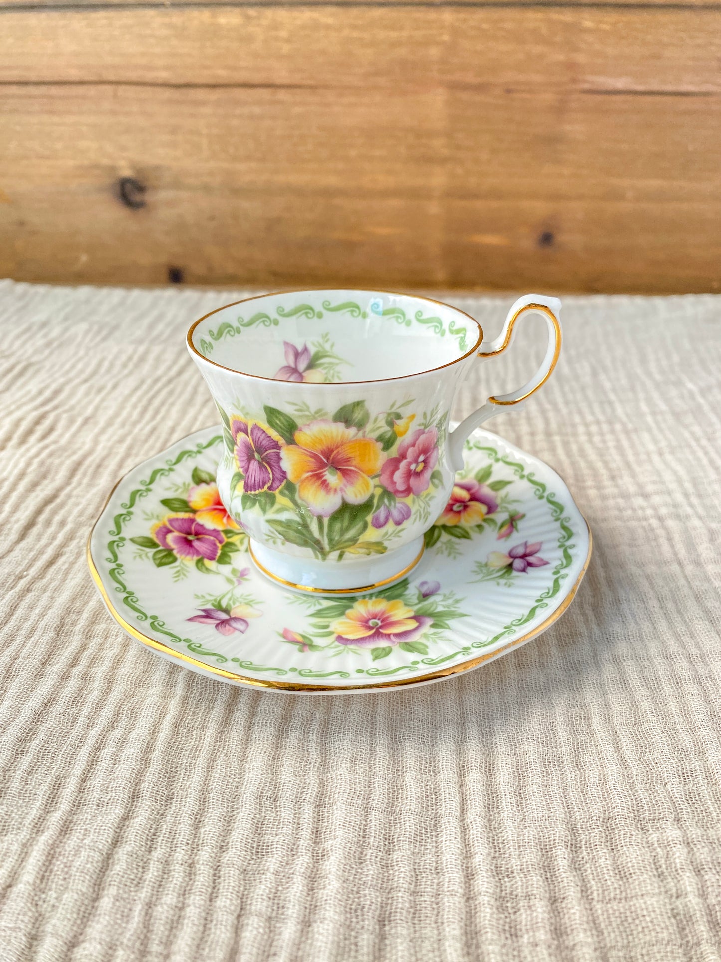 Rosina Queen's Special Flowers August Pansy Small Bone China Teacup and Saucer