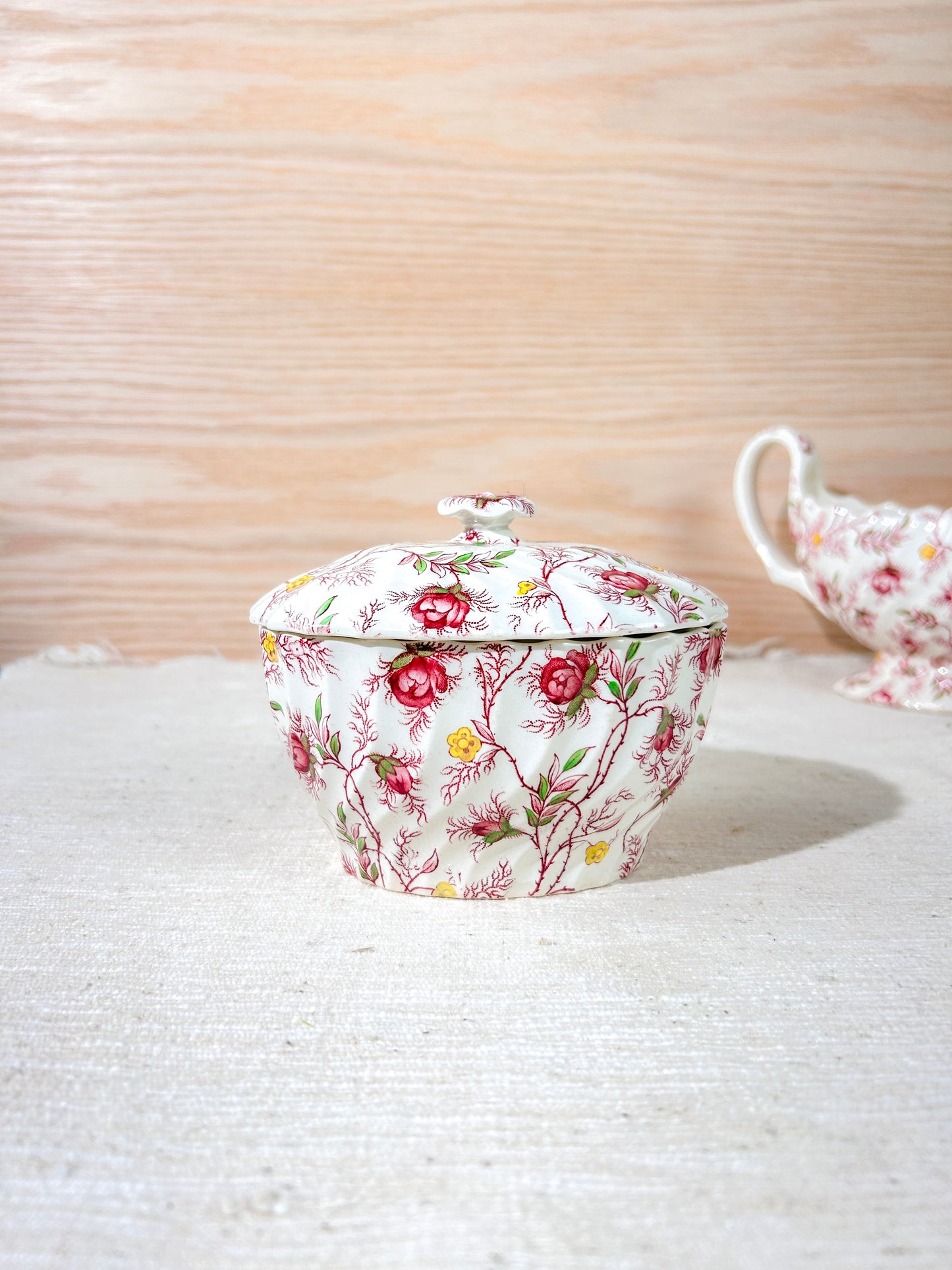 Copeland Spode Rosebud Chintz Pink Tea Cup Set Gravy Creamer Sugar & Bowls