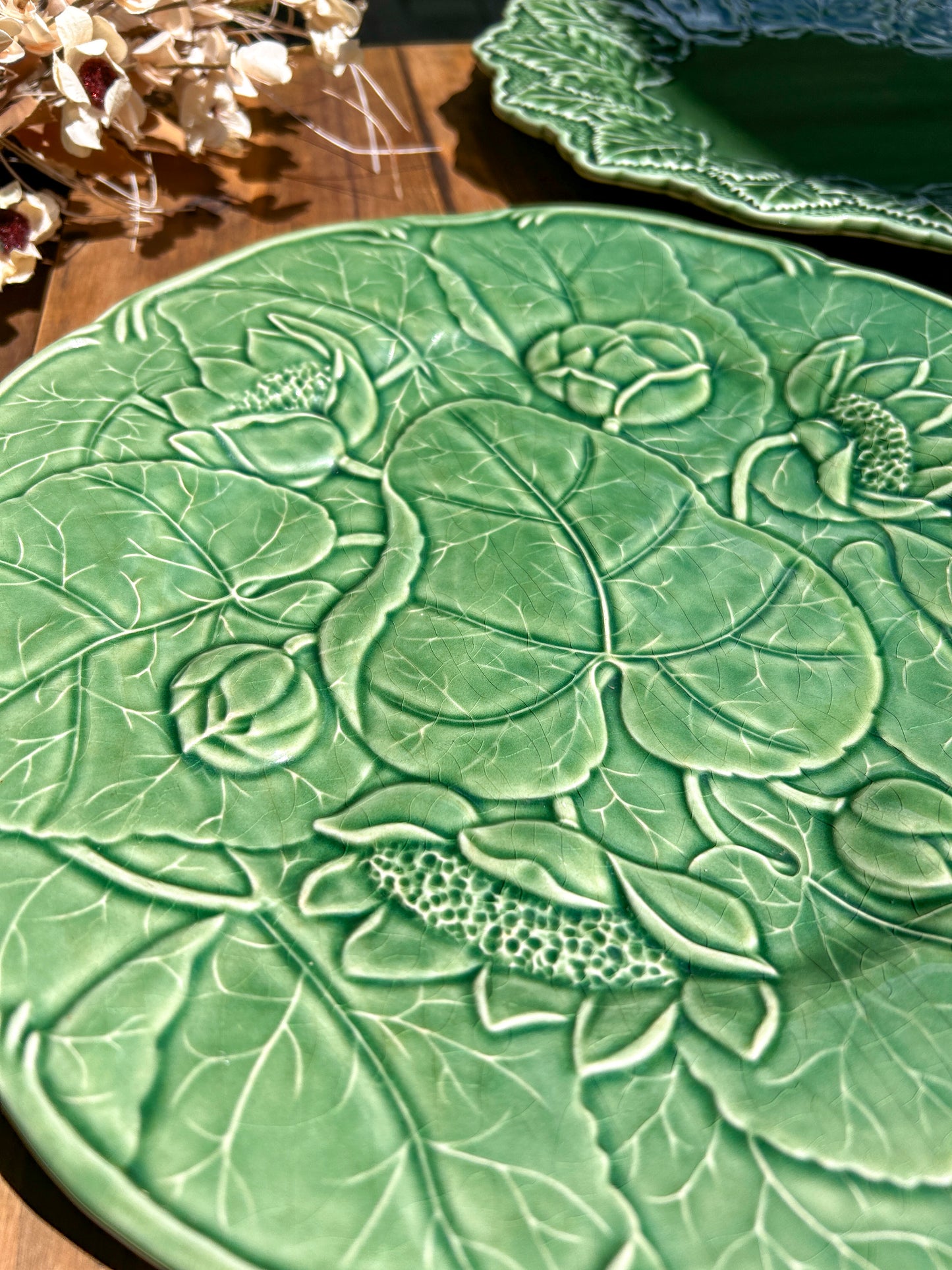 Vintage Bordallo Pinheiro Green Ivy and Lotus Leaf Serving Plates