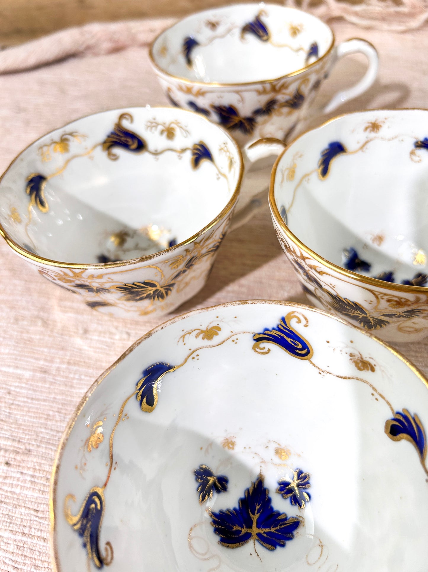 Antique Porcelain Cobalt & Gold Tea Cup Set x4