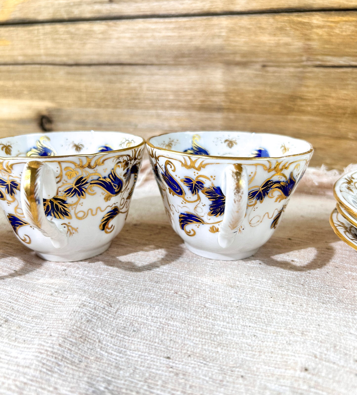 Antique Porcelain Cobalt & Gold Tea Cup Set x4