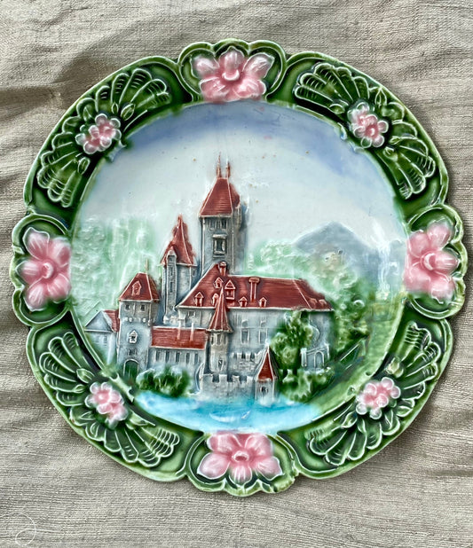 Majolica Plate Antique Austrian Art Nouveau Castle