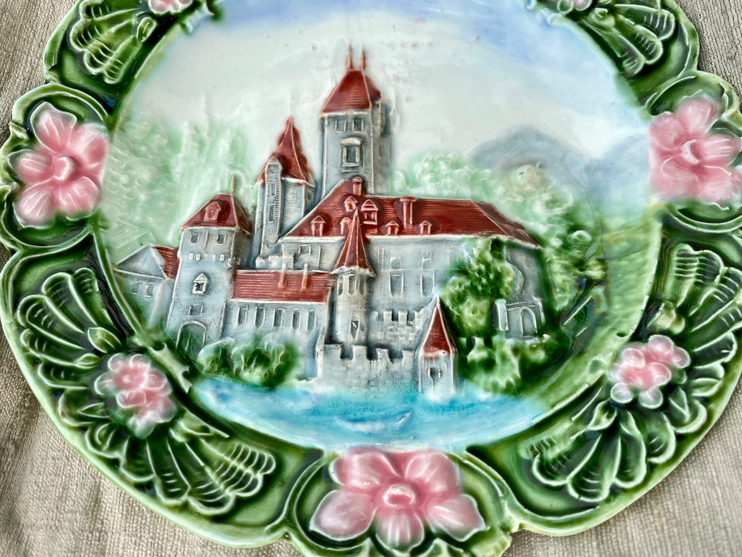 Majolica Plate Antique Austrian Art Nouveau Castle