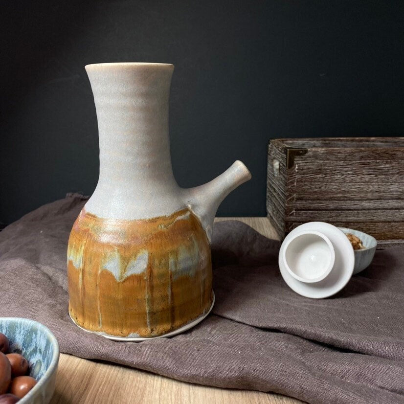 Signed Stoneware Nuka Glaze Pot with Stopper