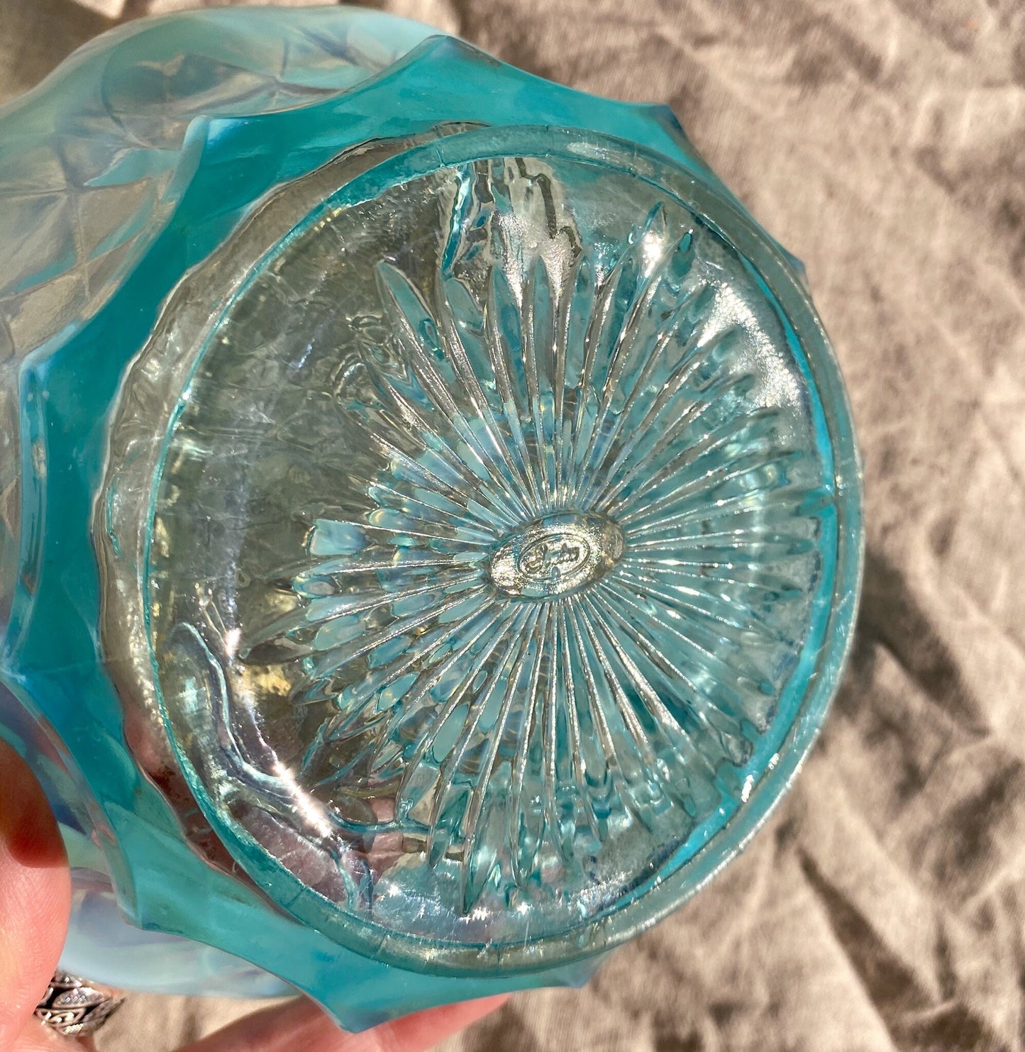 Antique Blue Opalescent EAPG Jefferson Glass Bowl