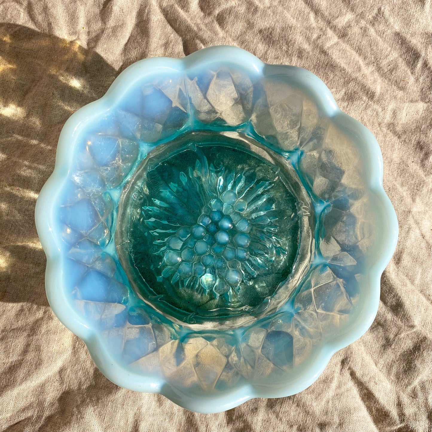 Antique Blue Opalescent EAPG Jefferson Glass Bowl