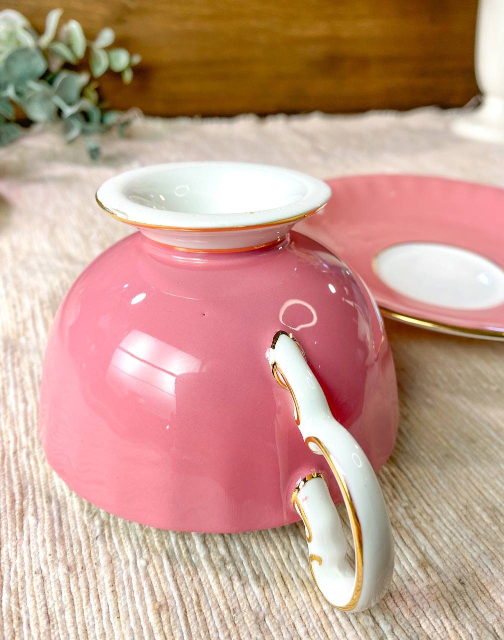 Aynsley Pink and Gold Teacup and Saucer with Butterfly & Flowers