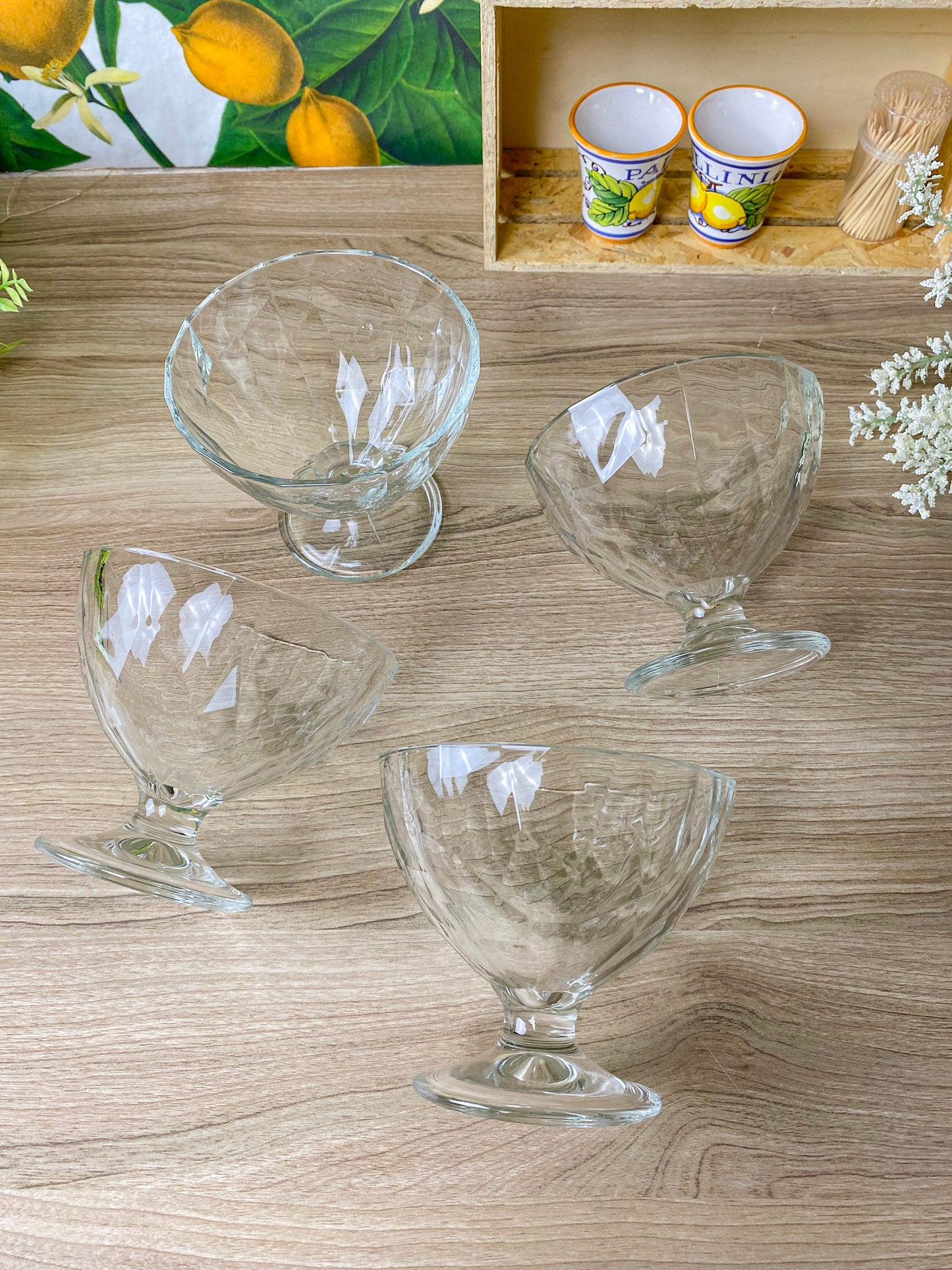 Vintage Italian Glass Footed Coupes Bormioli Rocco Dessert Stemware