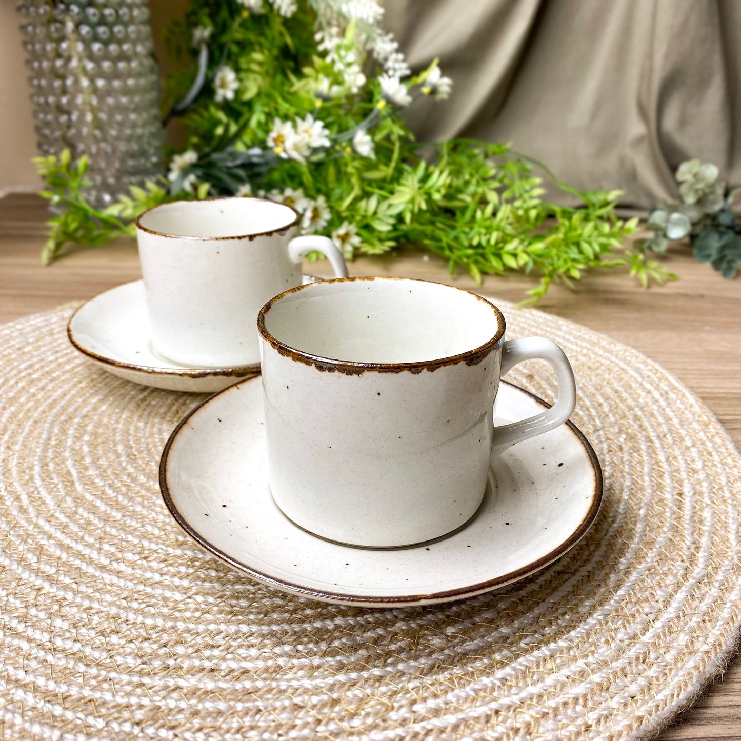 J&G Meakin Lifestyle Stoneware Flat Cups with Saucers