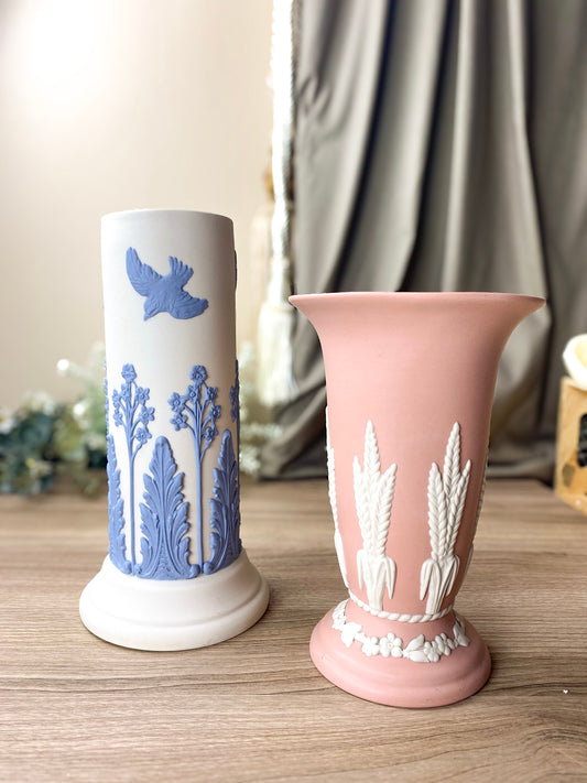 Vintage ECanada Jasperware Vase White+Blue  and White+Pink