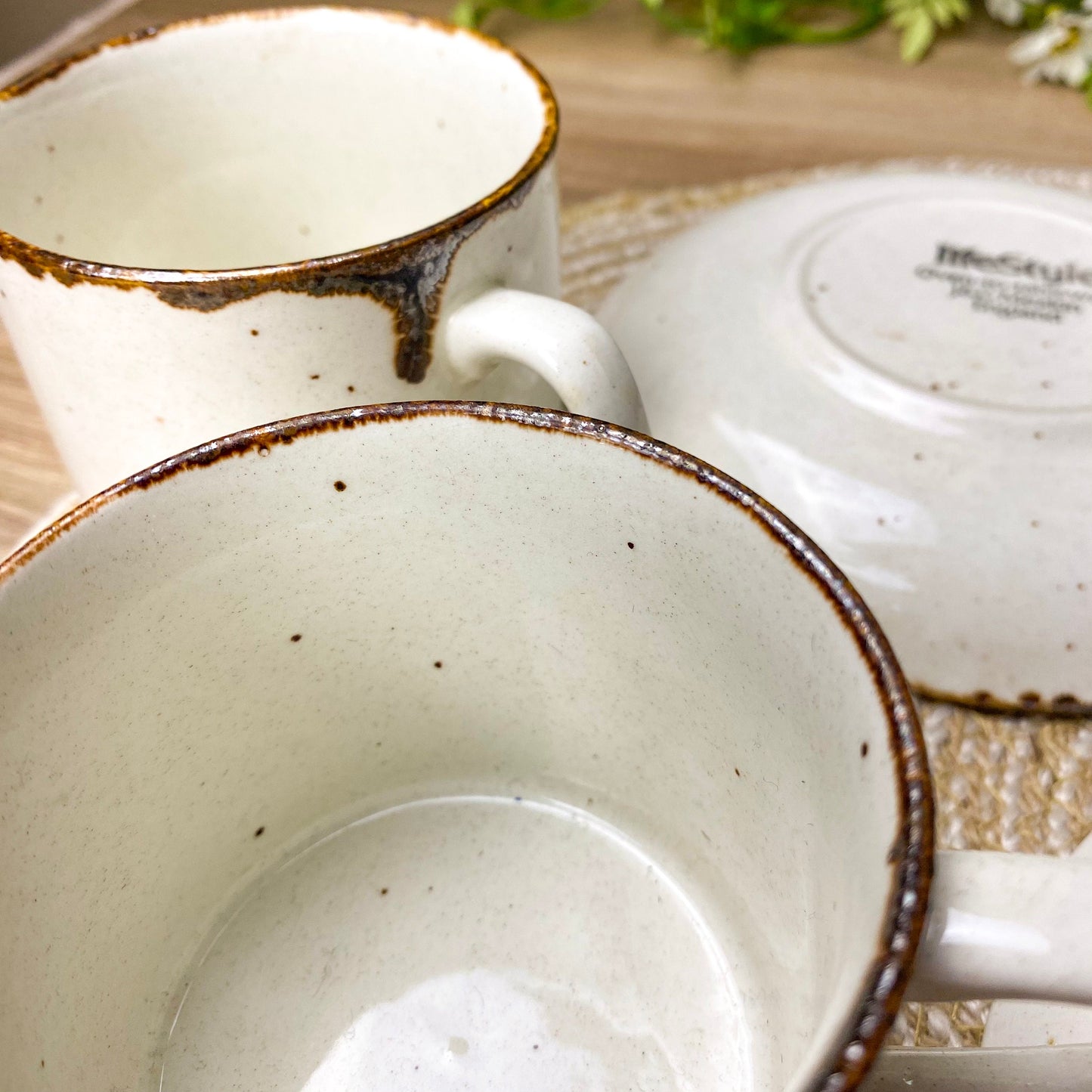 J&G Meakin Lifestyle Stoneware Flat Cups with Saucers