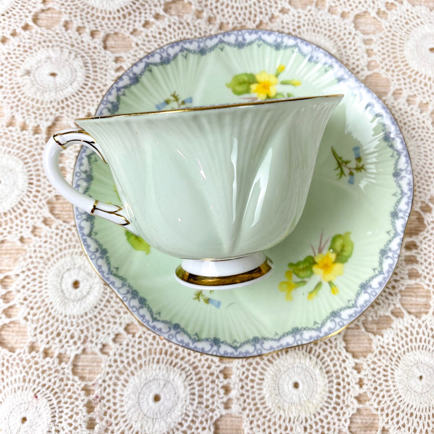 Shelley Primrose Mint Green Preloved Teacup and Saucer