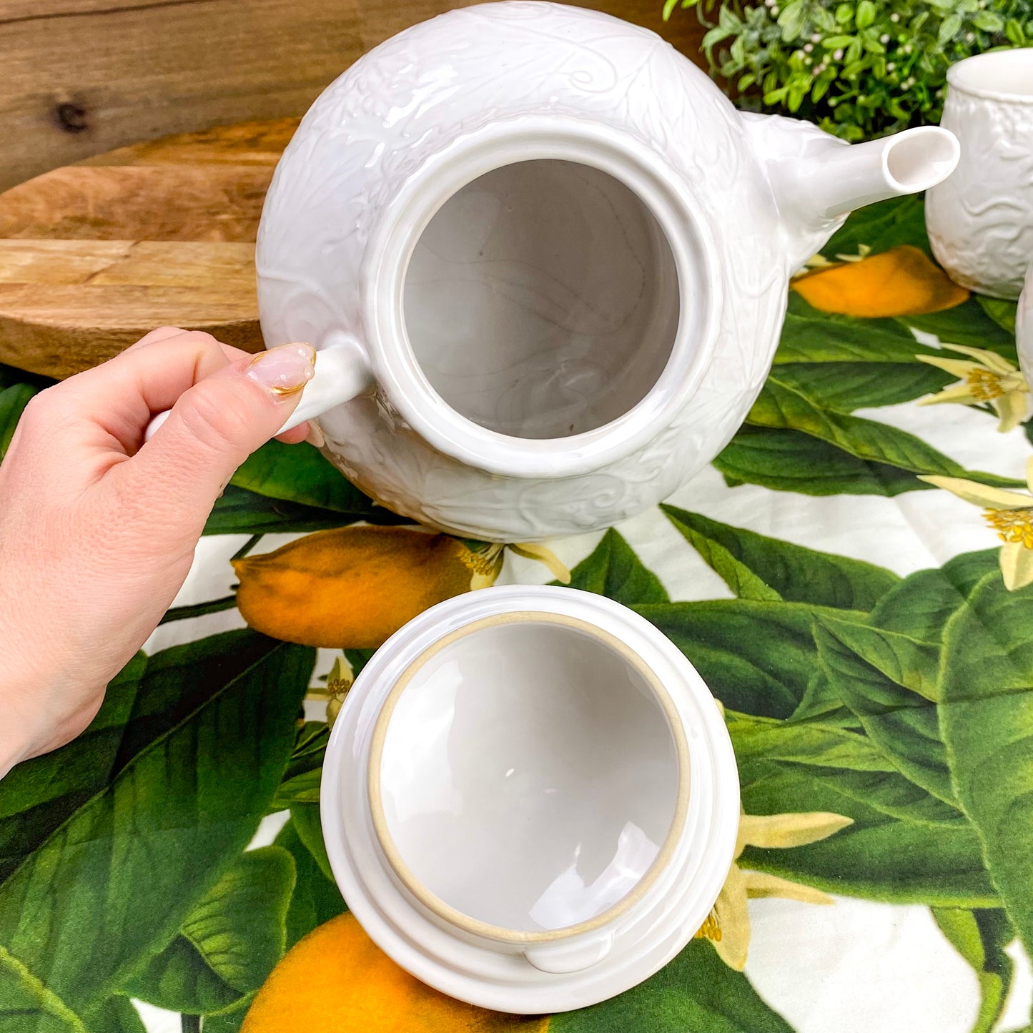 Vintage Bordallo Pinheiro White Ivy Leaves & Vines Tea Set