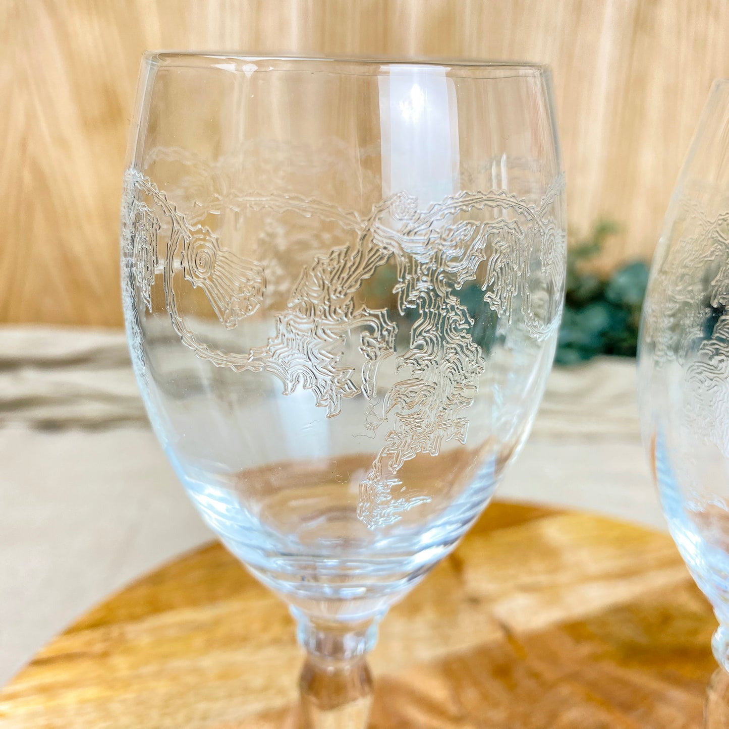 Bohemia Crystal Etched Thistle Handmade Glasses