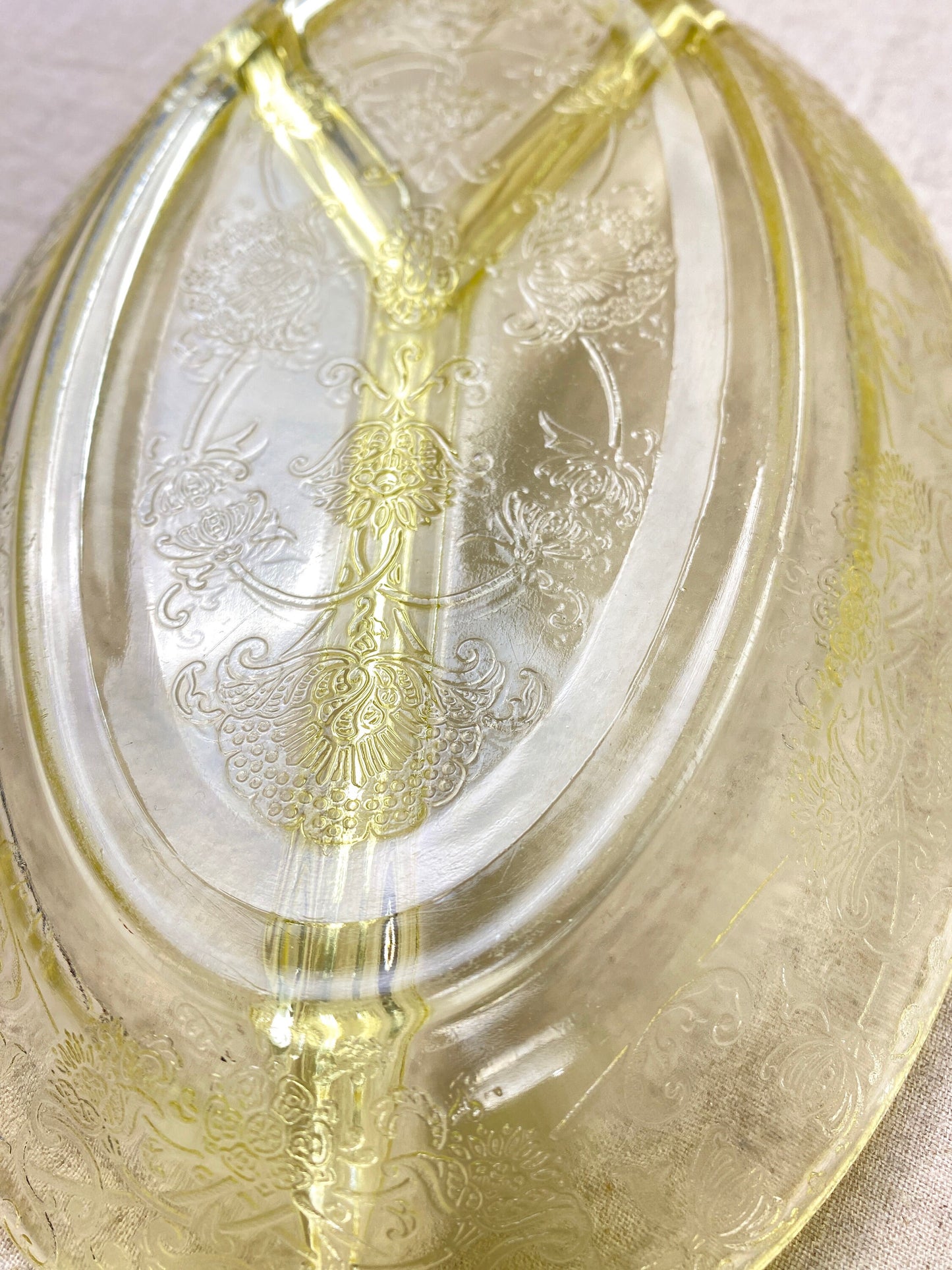 Vintage Hazel Atlas Florentine Yellow Depression Glass 3 Section Platter