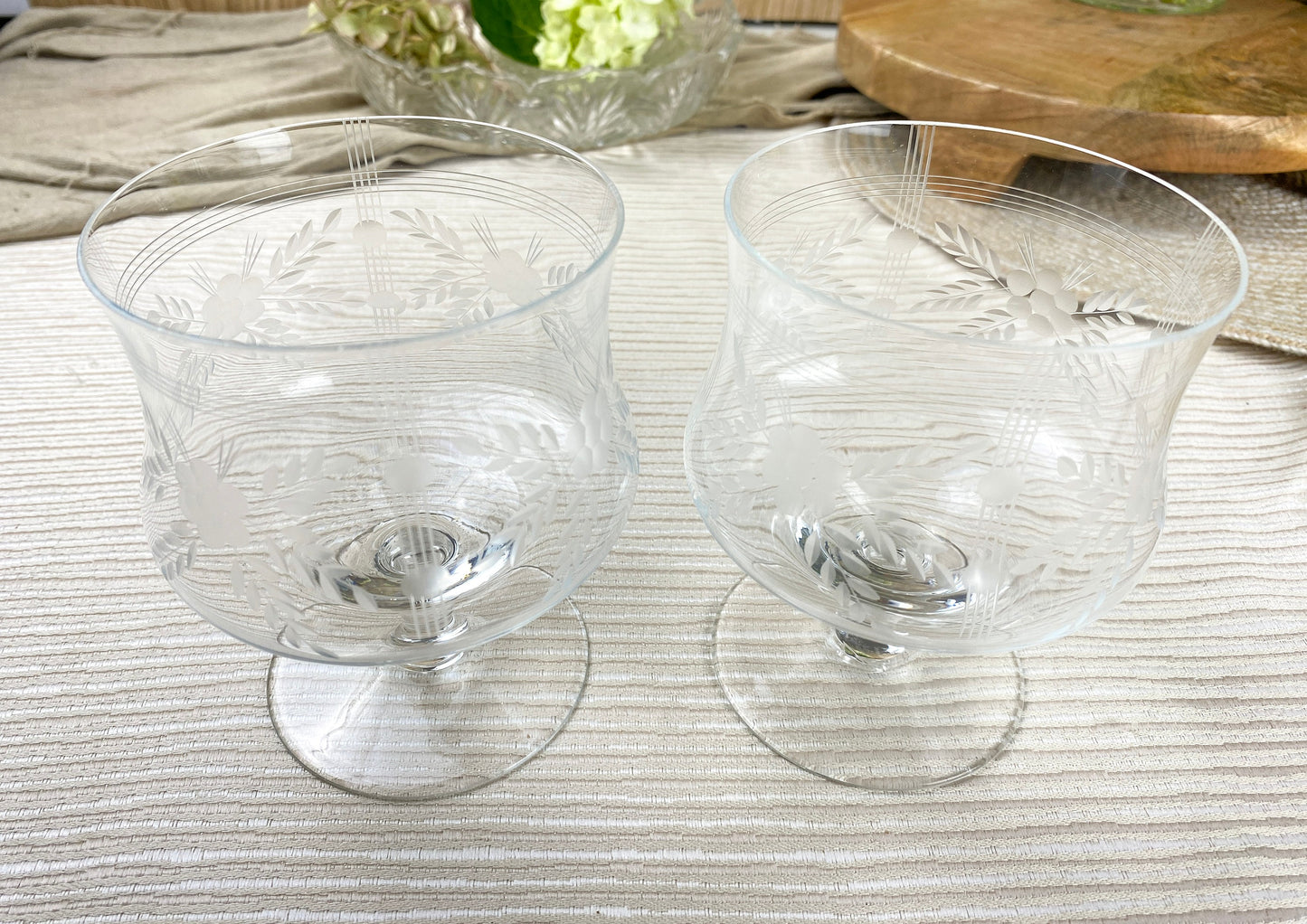 Vintage Crystal Etched Flower Seafood/Charcuterie Cocktail Glasses