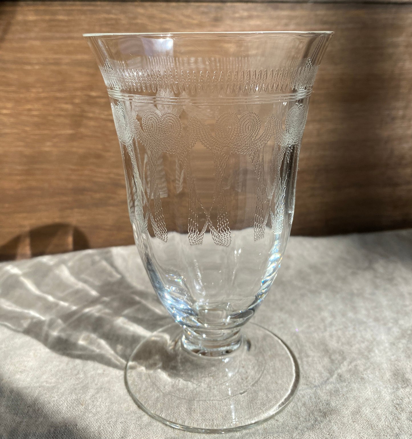 Vintage Bohemia Needle Etched Crystal Dessert Goblet Glass