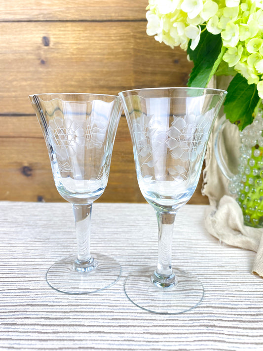 Vintage Etched Cornflower Crystal Glasses