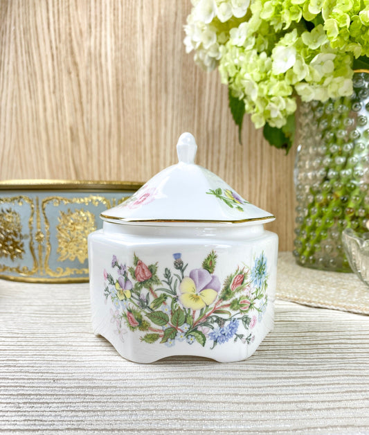 Vintage Aynsley Wild Tudor Box with Lid Bone China White