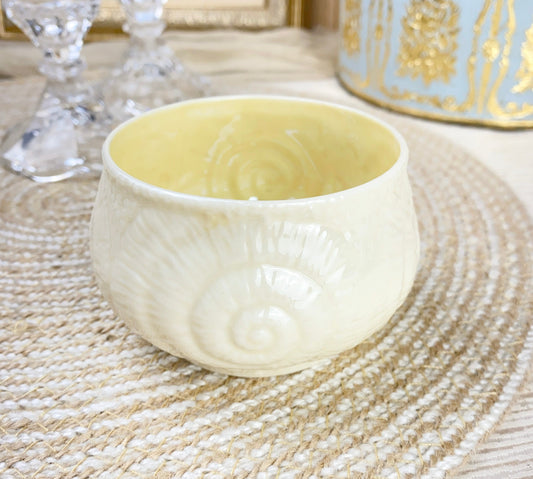 Vintage Belleek Irish Ivory Porcelain Sugar Bowl Spiral Shell Yellow Lustre