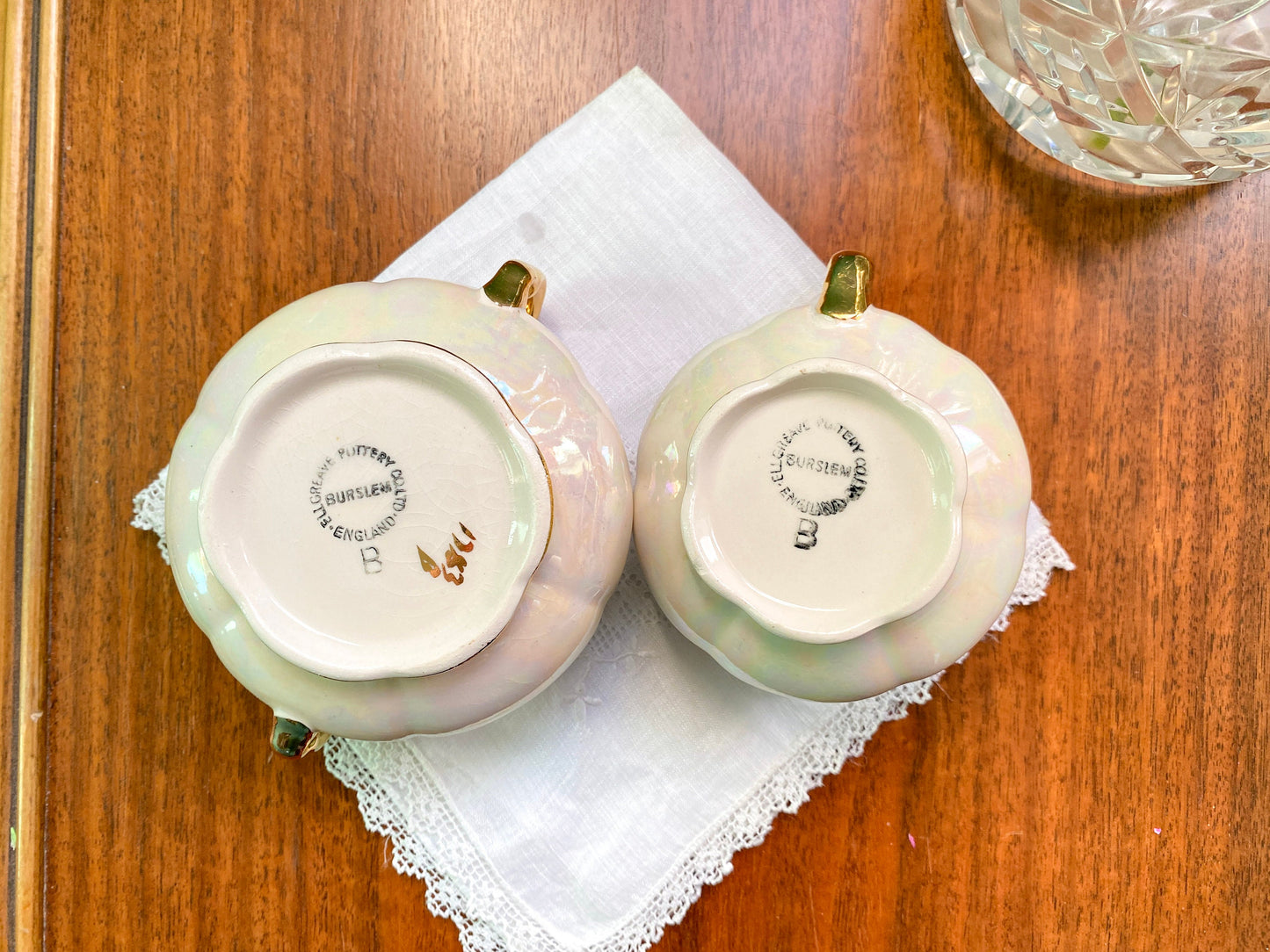 Vintage Ellgreave Burslem Stoke on Trent Lustreware & Gold Creamer Sugar Bowl