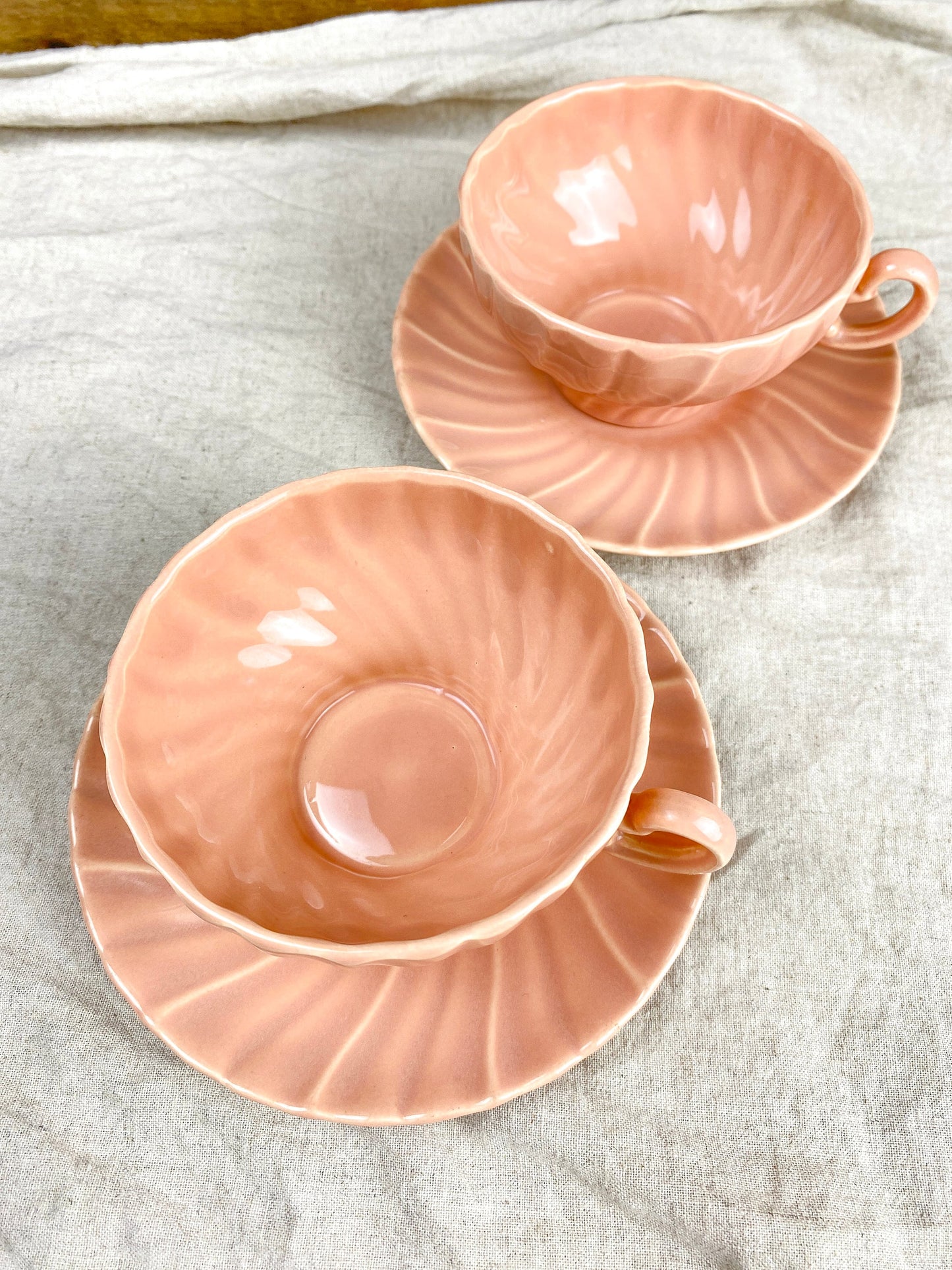 Franciscan Coronado Coral Beige Swirl Teacups & Saucers