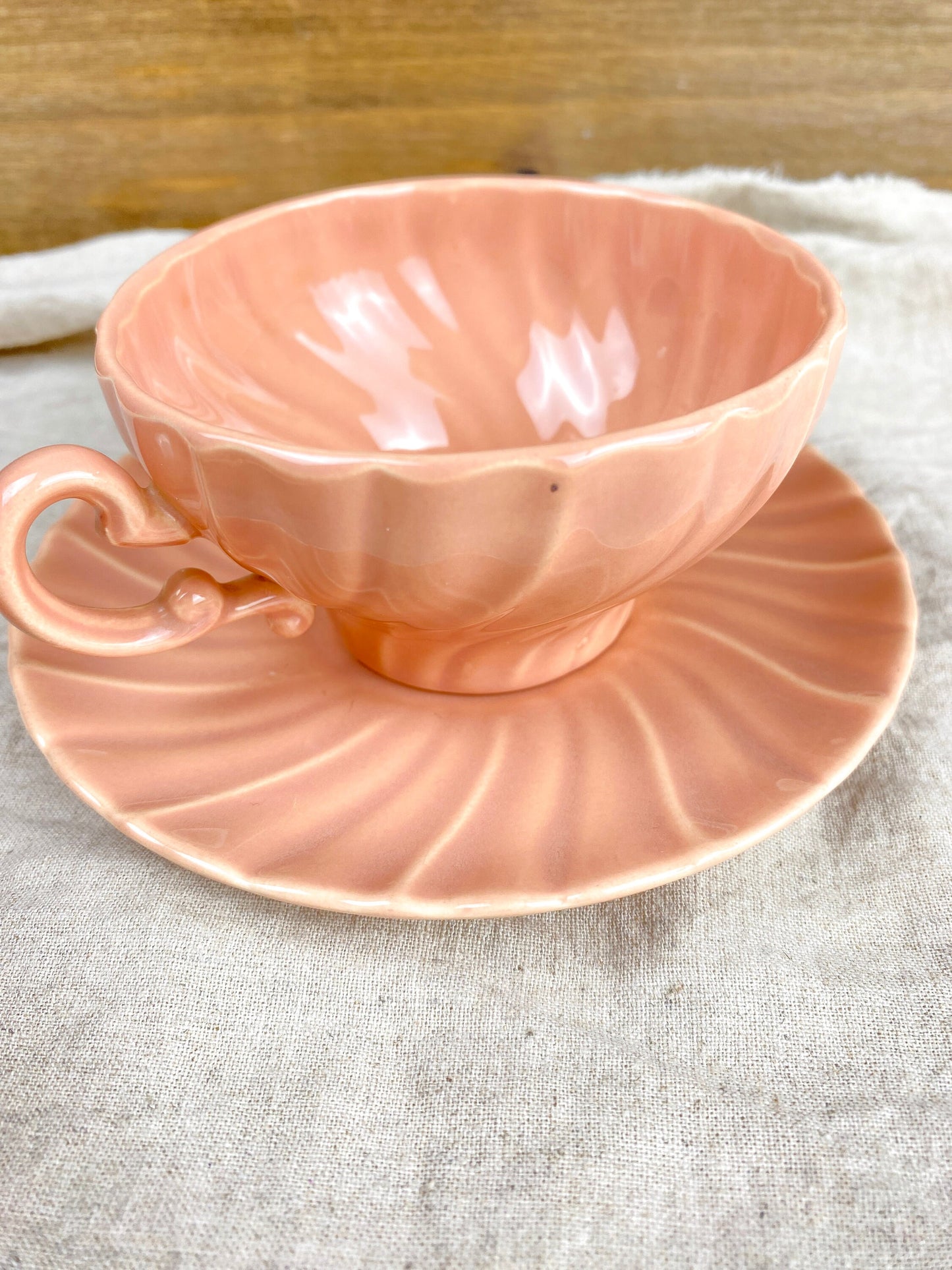 Franciscan Coronado Coral Beige Swirl Teacups & Saucers