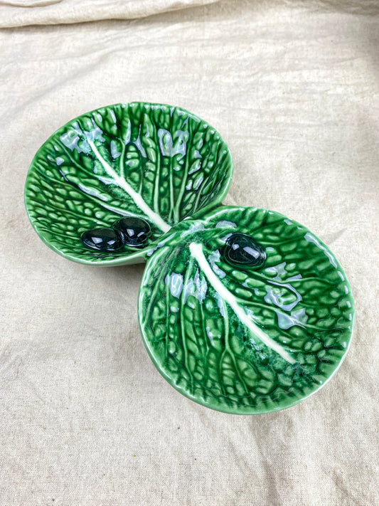 Vintage Cabbageware Leaf Green Olive Dish Tray F. Subtil Portugal