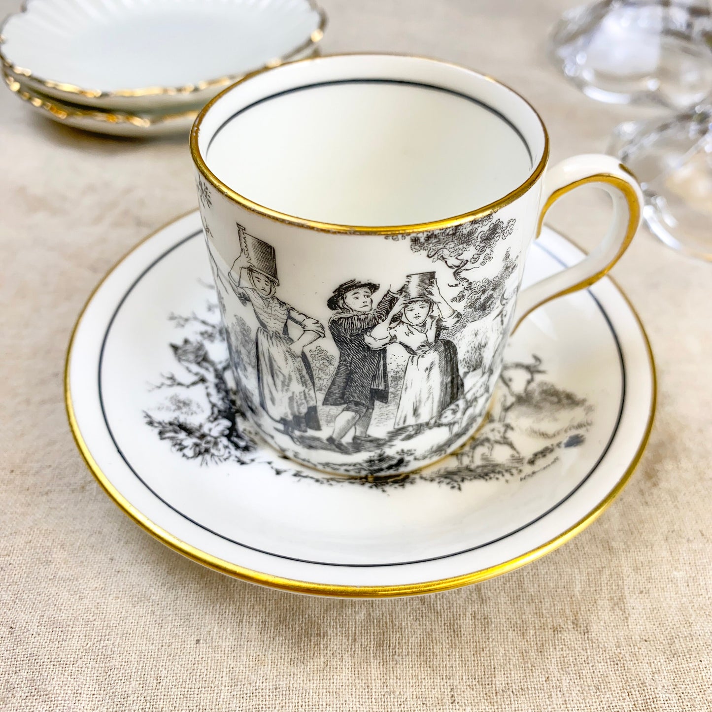 Royal Chelsea Demitasse Cup & Saucer Victorian Scene Signed H. Fennel