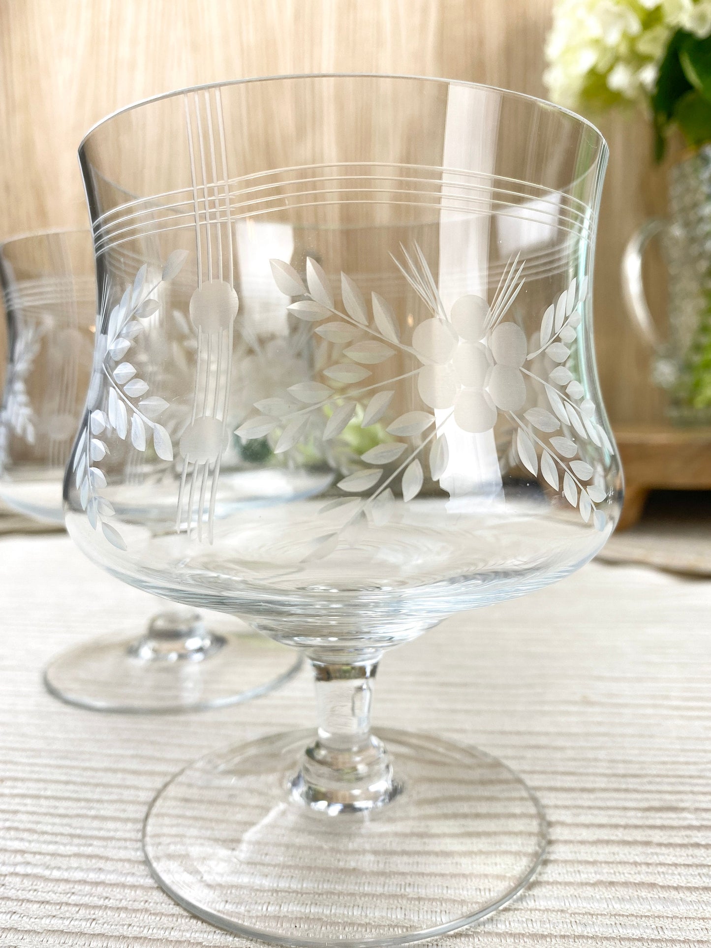 Vintage Crystal Etched Flower Seafood/Charcuterie Cocktail Glasses